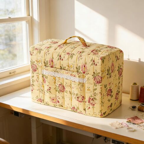 Sewing Machine Dust Cover, Floral Quilted Sewing Machine Cover with Pocket, Craft Room Sewings Supply Organizer (Yellow, 17 Inches) in Saudi Arabia