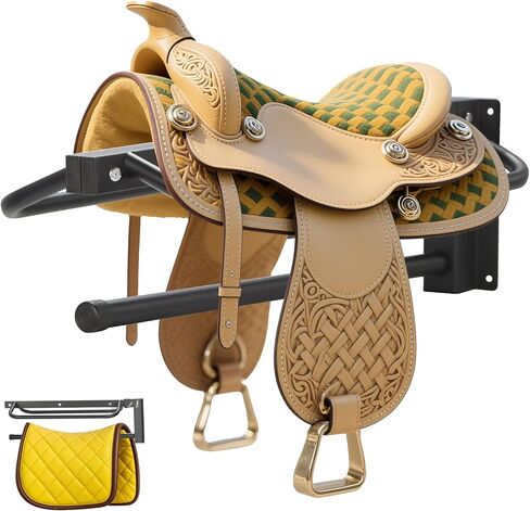 Saddle Rack, 4 Tier Heavy Duty Wall Mounted Saddle Rack,Saddle Stand Detachable for Western Style Saddles,Horse Tack Storage, Supports to 300Lbs, Black(Alloy Steel) in Kuwait