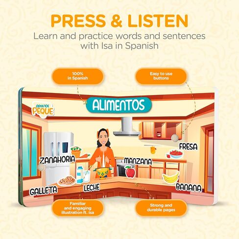 كتاب التعلم التفاعلي Aprende Peque للأطفال الصغار 1-4 | Aprende con Isa: Mis Primeras Palabras | كتاب صوتي إسباني للأطفال | كتاب التطور اللغوي المبكر in Saudi Arabia
