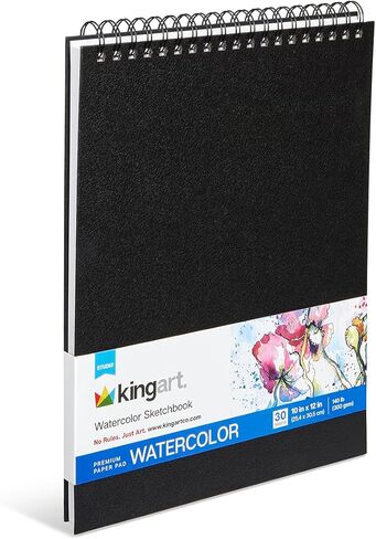 كراسة رسم بالألوان المائية من كينغارت 30 ورقة مقاس 10 × 12 بوصة - ورق فني خالٍ من الأحماض مضغوط على البارد بوزن 140 رطل مع حواف مثقوبة وتجليد حلزوني - وسادة احترافية للغواش والحبر والوسائط الرطبة in Saudi Arabia