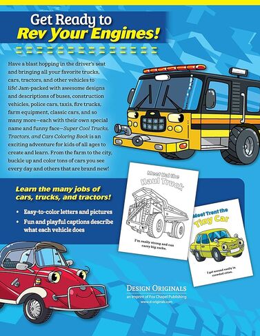 Trucks, Tractors, and Cars Coloring Book - Customized (Design Originals) Personalize with Name and a Special Note from You to Make a Fun and Thoughtful Gift for Kids in Kuwait