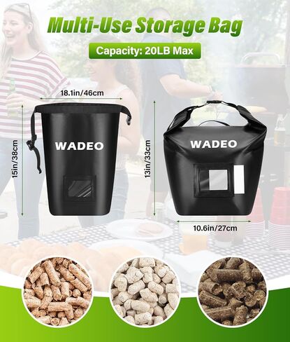 WADEO 20LB Wood Pellet Storage Container, 600D PVC Waterproof Pellet Storage Bag with Dual Handle, Card Slot, Suitable for Smoker Grill Charcoal Storage in Saudi Arabia