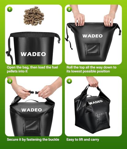 WADEO 20LB Wood Pellet Storage Container, 600D PVC Waterproof Pellet Storage Bag with Dual Handle, Card Slot, Suitable for Smoker Grill Charcoal Storage in Saudi Arabia