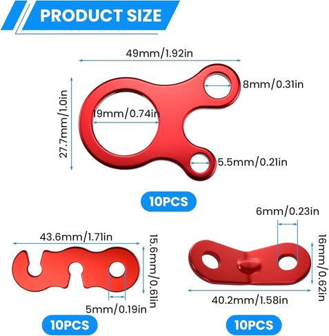 SDTC Tech 30PCS Guyline Tensioner, 3 Types Aluminum Alloy Guy Line Cord Adjusters, Tent Guyline & Paracord Tensioners for Camping, Hiking, Backpacking, and Outdoor Tent Accessories, Red in Saudi Arabia