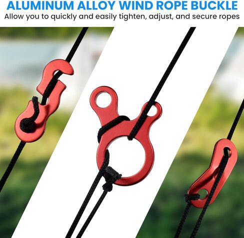 SDTC Tech 30PCS Guyline Tensioner, 3 Types Aluminum Alloy Guy Line Cord Adjusters, Tent Guyline & Paracord Tensioners for Camping, Hiking, Backpacking, and Outdoor Tent Accessories, Red in Saudi Arabia
