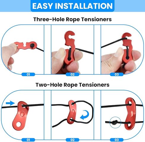 SDTC Tech 30PCS Guyline Tensioner, 3 Types Aluminum Alloy Guy Line Cord Adjusters, Tent Guyline & Paracord Tensioners for Camping, Hiking, Backpacking, and Outdoor Tent Accessories, Red in Saudi Arabia