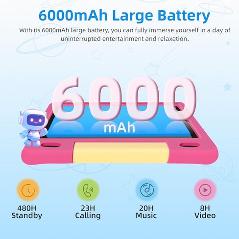 تابلت للأطفال، شاشة لمس IPS HD مقاس 10.1 بوصة تعمل بنظام Android 14 ومساحة تخزين 64 جيجابايت، وذاكرة الوصول العشوائي (RAM) سعة 8 جيجابايت (4+4 افتراضية)، وجهاز لوحي ثماني النواة للأطفال مع حافظة مقاومة للأطفال، وأدوات تحكم أبوية، وبطارية 12 ساعة، وواي فاي in Kuwait