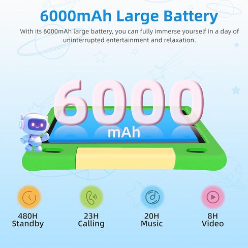 تابلت للأطفال، شاشة لمس IPS HD مقاس 10.1 بوصة تعمل بنظام Android 14 ومساحة تخزين 64 جيجابايت، وذاكرة الوصول العشوائي (RAM) سعة 8 جيجابايت (4+4 افتراضية)، وجهاز لوحي ثماني النواة للأطفال مع حافظة مقاومة للأطفال، وأدوات تحكم أبوية، وبطارية 12 ساعة، وواي فاي in Kuwait