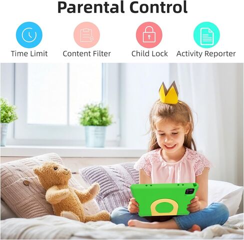 تابلت للأطفال، شاشة لمس IPS HD مقاس 10.1 بوصة تعمل بنظام Android 14 ومساحة تخزين 64 جيجابايت، وذاكرة الوصول العشوائي (RAM) سعة 8 جيجابايت (4+4 افتراضية)، وجهاز لوحي ثماني النواة للأطفال مع حافظة مقاومة للأطفال، وأدوات تحكم أبوية، وبطارية 12 ساعة، وواي فاي in Kuwait