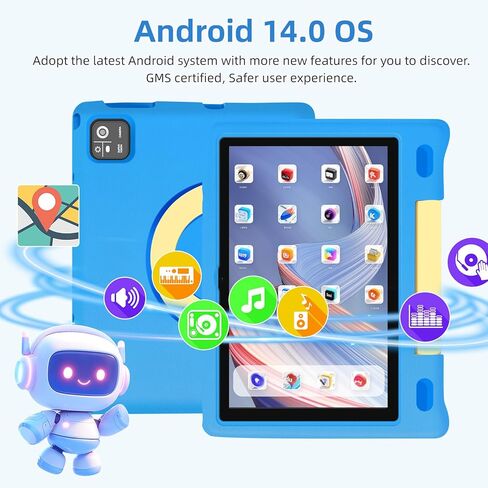 تابلت للأطفال بشاشة لمس 10.1 بوصة IPS HD تعمل بنظام Android 15 ومساحة تخزين 64 جيجابايت، وذاكرة وصول عشوائي 8 جيجابايت، وأجهزة لوحية للأطفال ثماني النواة، وأدوات تحكم أبوية، وبطارية 12 ساعة، وواي فاي، ونظام تحديد المواقع - أزرق in Kuwait