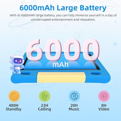 تابلت للأطفال بشاشة لمس 10.1 بوصة IPS HD تعمل بنظام Android 15 ومساحة تخزين 64 جيجابايت، وذاكرة وصول عشوائي 8 جيجابايت، وأجهزة لوحية للأطفال ثماني النواة، وأدوات تحكم أبوية، وبطارية 12 ساعة، وواي فاي، ونظام تحديد المواقع - أزرق in Kuwait