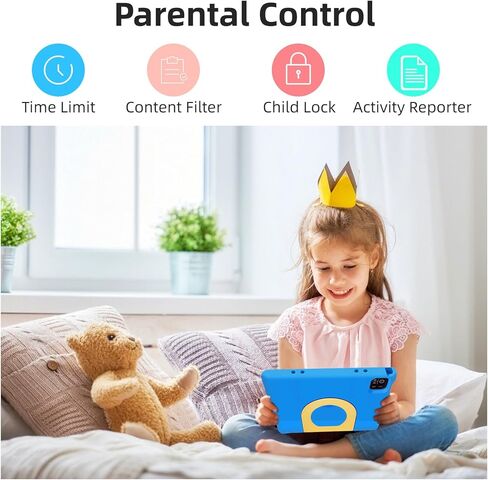 تابلت للأطفال بشاشة لمس 10.1 بوصة IPS HD تعمل بنظام Android 15 ومساحة تخزين 64 جيجابايت، وذاكرة وصول عشوائي 8 جيجابايت، وأجهزة لوحية للأطفال ثماني النواة، وأدوات تحكم أبوية، وبطارية 12 ساعة، وواي فاي، ونظام تحديد المواقع - أزرق in Kuwait