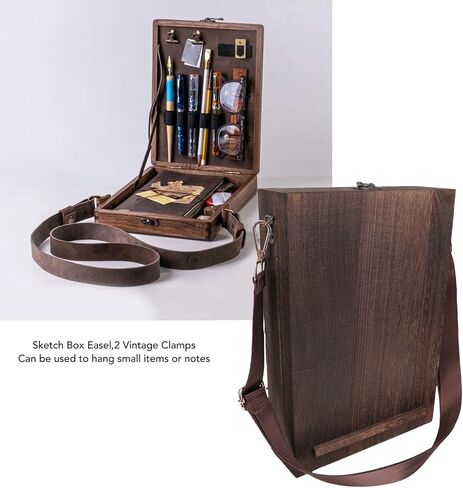 WALFRONT Wooden Postman Bag Messenger Wood Box with Hinged Lid Front Clasp Retro Portable Artist Tool Storage Sketch Art Easel for Painting Brown in Saudi Arabia