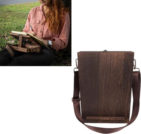 WALFRONT Wooden Postman Bag Messenger Wood Box with Hinged Lid Front Clasp Retro Portable Artist Tool Storage Sketch Art Easel for Painting Brown in Saudi Arabia