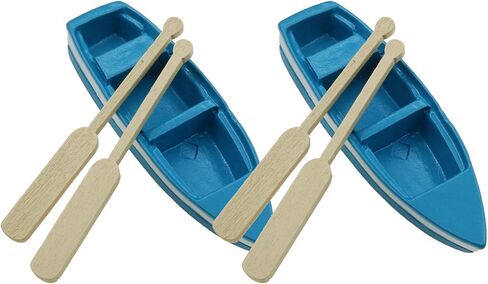 2 Set Miniature Blue Boat Mini Rowboat Model with OARS Little Resin Boat Canoe Model for Fairy Garden Home Decoration in Saudi Arabia