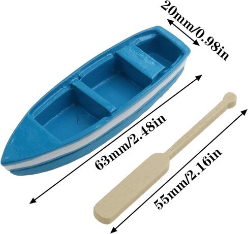 2 Set Miniature Blue Boat Mini Rowboat Model with OARS Little Resin Boat Canoe Model for Fairy Garden Home Decoration in Saudi Arabia