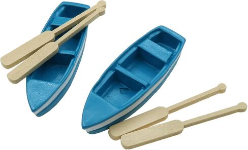 2 Set Miniature Blue Boat Mini Rowboat Model with OARS Little Resin Boat Canoe Model for Fairy Garden Home Decoration in Saudi Arabia