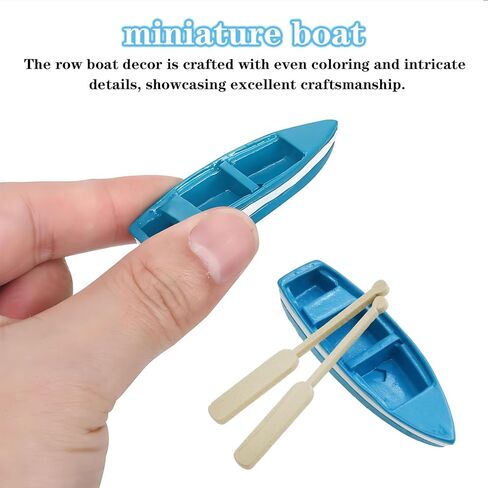 2 Set Miniature Blue Boat Mini Rowboat Model with OARS Little Resin Boat Canoe Model for Fairy Garden Home Decoration in Saudi Arabia
