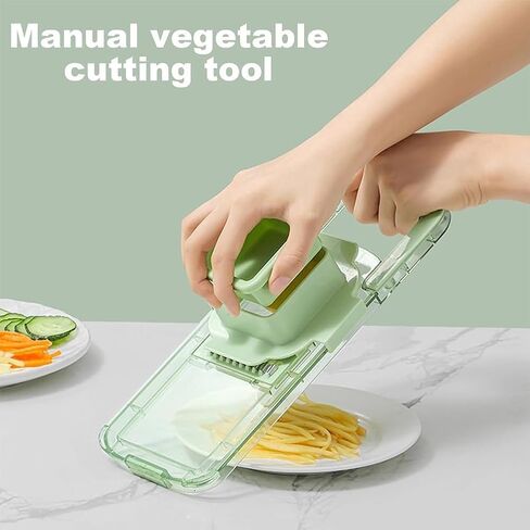 قطاعة الخضروات، قطاعة شرائح الطعام مع حاوية محمولة، 6 شفرات وصندوق شفرات، أدوات مطبخ مغناطيسية للبطاطس النباتية وزبدة البصل والجزر، قطاعة خضروات المطبخ المدمجة متعددة الأغراض in Kuwait