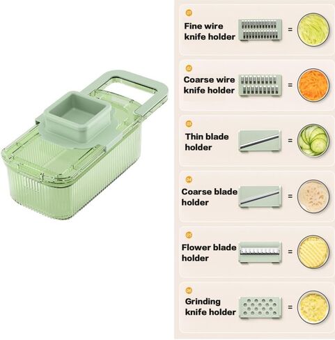قطاعة الخضروات، قطاعة شرائح الطعام مع حاوية محمولة، 6 شفرات وصندوق شفرات، أدوات مطبخ مغناطيسية للبطاطس النباتية وزبدة البصل والجزر، قطاعة خضروات المطبخ المدمجة متعددة الأغراض in Kuwait