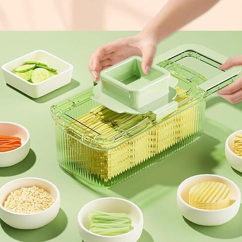 قطاعة الخضروات، قطاعة شرائح الطعام مع حاوية محمولة، 6 شفرات وصندوق شفرات، أدوات مطبخ مغناطيسية للبطاطس النباتية وزبدة البصل والجزر، قطاعة خضروات المطبخ المدمجة متعددة الأغراض in Kuwait