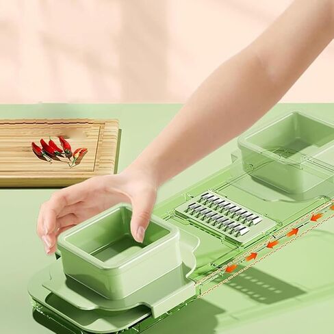 قطاعة الخضروات، قطاعة شرائح الطعام مع حاوية محمولة، 6 شفرات وصندوق شفرات، أدوات مطبخ مغناطيسية للبطاطس النباتية وزبدة البصل والجزر، قطاعة خضروات المطبخ المدمجة متعددة الأغراض in Kuwait