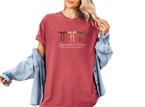 Comfort Colors, Jesus Made Her A Mama Shirt, Trendy Christian Mama Bows Shirt, Religious Mom Life Coquettes Shirt, Cool Mom Club Shirt in Saudi Arabia