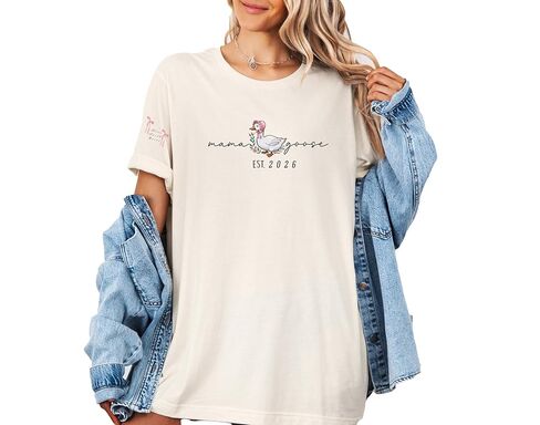 Custom Mama Goose Est. Sweatshirt,Personalized New Mom Gift,Baby Shower Sweater,Pregnancy Reveal Shirt,First Time Mom Outfit in Saudi Arabia