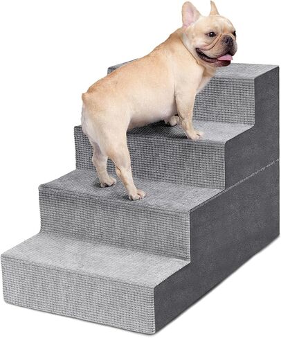 Heeyoo Dog Stairs for Small Dogs,5-Step Dog Steps for High Bed and Couch, High-Density Foam Pet Steps with Supporting Board, Non-Slip Removable Washable Cover, Grey in Kuwait