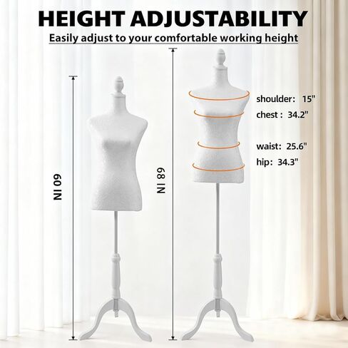 Adjustable Female Pinnable Mannequin Torso with Tripod Base for Display (White) in Saudi Arabia