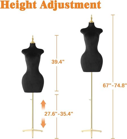 Black Velour Female Mannequin Body Tripod Stand,Height Adjustable Maniqui para Ropa,Dress Form Mannequin & maniquine Jewelry Display in Saudi Arabia