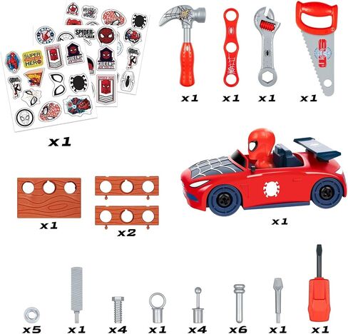 مجموعة مقاعد Marvel Spider-Man من World Tech Toys - مجموعة أدوات مقعد Spiderman مع سيارة تفكيك - منتج مرخص رسميًا من Marvel (55 قطعة) in Kuwait
