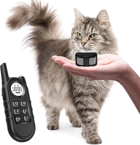 Tiniest Cat Shock Collar, Lightest Cat Training Collar with Remote for Small Cats 5-15lbs & Medium Large Cats/Puppies, Waterproof, Rechargeable, 1300ft Range（White Black Dot） in Kuwait