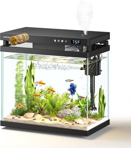 Fish Tank Aquarium, 2.2 Gallon Smart Fish Aquarium Kits with Auto Feeder, Silent Water Pump, Temperature Display, Smart Humidifier & 7-Color Lighting, for Office & Home - White in Kuwait