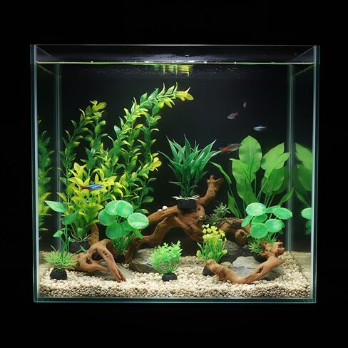 16 Pcs Aquarium Decor Fish Tank Decorations Include 6 Small Natural Coral Driftwood Spiderwood and 10 Green Plastic Plants for Reptile Terrarium Accessories Goldfish Tank Decor in Saudi Arabia