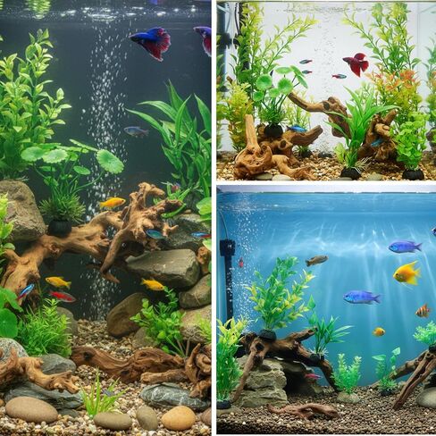 16 Pcs Aquarium Decor Fish Tank Decorations Include 6 Small Natural Coral Driftwood Spiderwood and 10 Green Plastic Plants for Reptile Terrarium Accessories Goldfish Tank Decor in Saudi Arabia