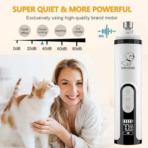 2026 مطحنة أظافر Silent Groom Pro مطورة - مطحنة أظافر لاسلكية بثلاث سرعات، أداة تشذيب أظافر الحيوانات الأليفة مع 2 مصباح LED، قابلة لإعادة الشحن عبر USB-C وعجلتين طحن للكلاب والقطط الصغيرة والمتوسطة والكبيرة in Kuwait