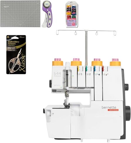 Bernette B44 Funlock Overlock Serger Sewing Machine | Threads Bundle, Scissors, Rotary Cutter, Needles, Foldable Cutting Mat | Heavy Duty Stitching & Quilting Performance | Beginners to Professional in Saudi Arabia