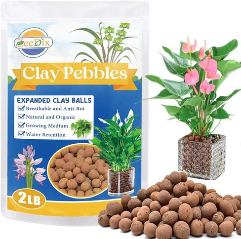 ZeeDix 14 LBS Leca Clay Pebbles for Plants, 4mm-16mm Expanded Leca Balls for Hydroponics Natural Indoor Plant Growing Media for Orchids, Terrariums & Potting Mixes in Kuwait