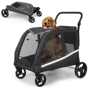 Dog Stroller for Large & Medium Dogs, Extra Large Pet Stroller, Dog Wagon for 2 Dogs, Foldable Design, Adjustable Handle, with Pocket, Up to 130 lbs in Saudi Arabia