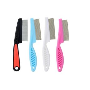 4-Pack Flea Comb for Dogs & Cats - Fine Tooth Stainless Steel Grooming Comb with Anti-Slip Rubber Handle, Removes Fleas, Tangles & Tear Stains (Black, Blue, White & Pink) in Saudi Arabia