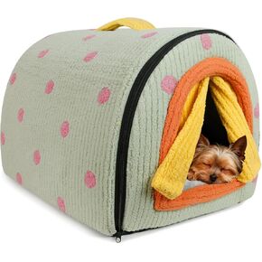 بيت الكلب الداخلي للكلاب الصغيرة، سرير كلب مغلق 2 في 1 مع ستارة، خيمة محمولة دافئة ومخبأ كهف للقطط مع وسادة قطيفة قابلة للغسل للحيوانات الأليفة التي يقل وزنها عن 5.5 رطل (أخضر، صغير) in Kuwait