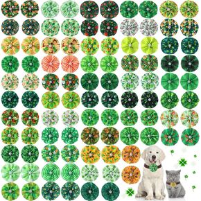 Sweetude 100 Pcs St. Patrick's Day Dog Collar Flowers Charms Bulk Shamrock Pet Flower Collar Bow Ties Dog Accessories Grooming Supplies Puppy Bows Slides Attachment for Small Medium Large Cat in Saudi Arabia