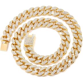 Cuban Link Dog Collar Gold Silver Color Metal Chain Diamond Pet Collars for Dogs Cats Jewelry 8/10/14/16/18/20/24/28 Inch (16inch, Gold) in Saudi Arabia