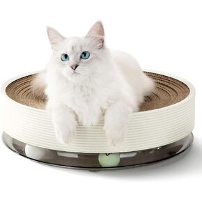 Cat Scratch Pad for Indoor Cat Round Cardboard Cat Scratcher Bed with Cat Ball Toy Ringing Bell for Multi-Cat Households Horizontal Nail File Sleep Fun All-in-One in Saudi Arabia