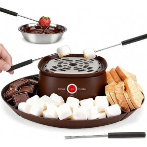 مجموعة صانعة السمور الكهربائية 2 في 1، شواية الخطمي مع 4 شوك، مجموعة سمورز داخلية للأطفال والأزواج، وعاء فوندو الجبن والشوكولاتة، 4 صواني قابلة للفصل، بني in Kuwait