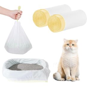 24 Count Cat Litter Box Liners - Large Drawstring Cat Litter Bags, Extra Thick Heavy Duty Durable Litters Tray Pet Cats Pan Liners, Waste Replacement Bags for Self-Cleaning Cats Litter Boxes 18" x 37" in Saudi Arabia