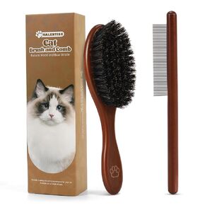 فرشاة ومشط خشبيان للقطط، فرشاة شعر القطط بشعيرات الخنزير البحرية لتقليل تساقط الشعر والحفاظ على لمعان صحي، أداة يومية للعناية بالحيوانات الأليفة للكلاب والقطط in Kuwait