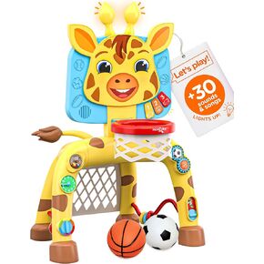 Move2play, Giraffe Basketball Hoop & Soccer Goal Activity Center | 30+ Sounds & Songs + 5 Lights | 1 2 3 Year Old Birthday Gift for Boys and Girls | Toy for Baby & Toddlers in Kuwait