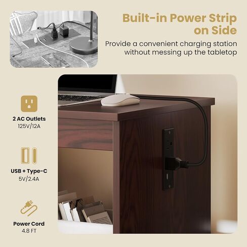 Giantex Folding Sewing Table with Charging Station, Rolling Craft Table with Storage Trays & Shelf, Foldable Sewing Machine Cabinet Desk with Lockable Wheels for Small Spaces (Dark Walnut) in Saudi Arabia
